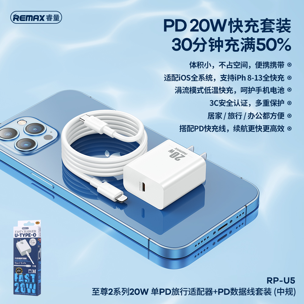 RP-U5 至尊2系列20W 单PD旅行适配器+PD数据线套装
